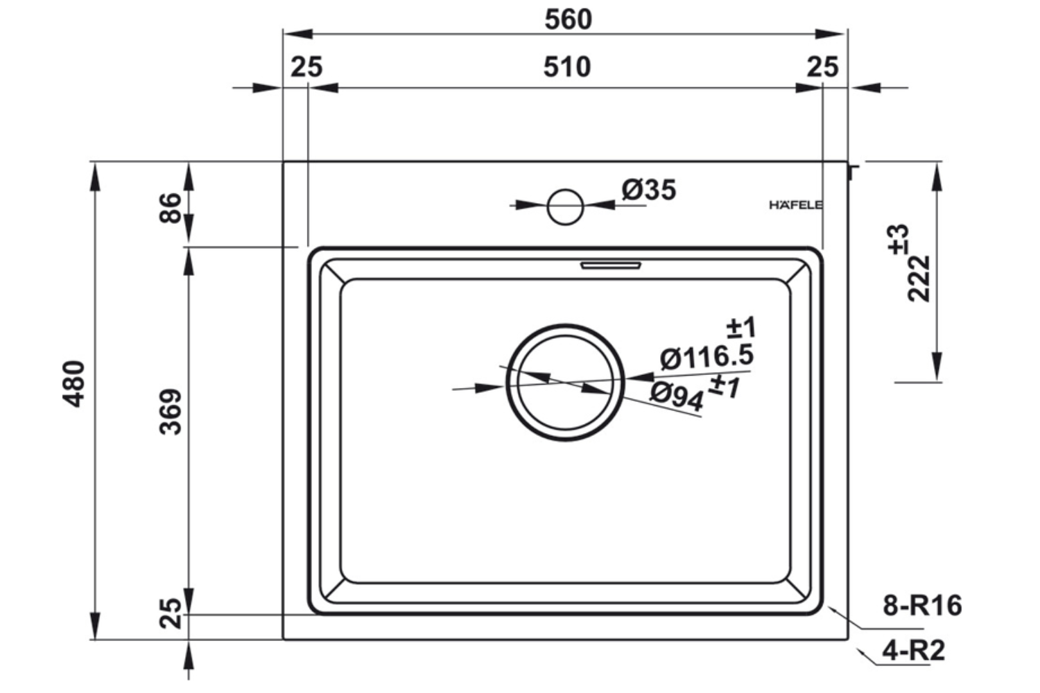Chậu Rửa Bát 1 Hố Bằng Đá Granstone Hafele Essence HS22-GEN1S60M (577.25.320) | Màu Đen