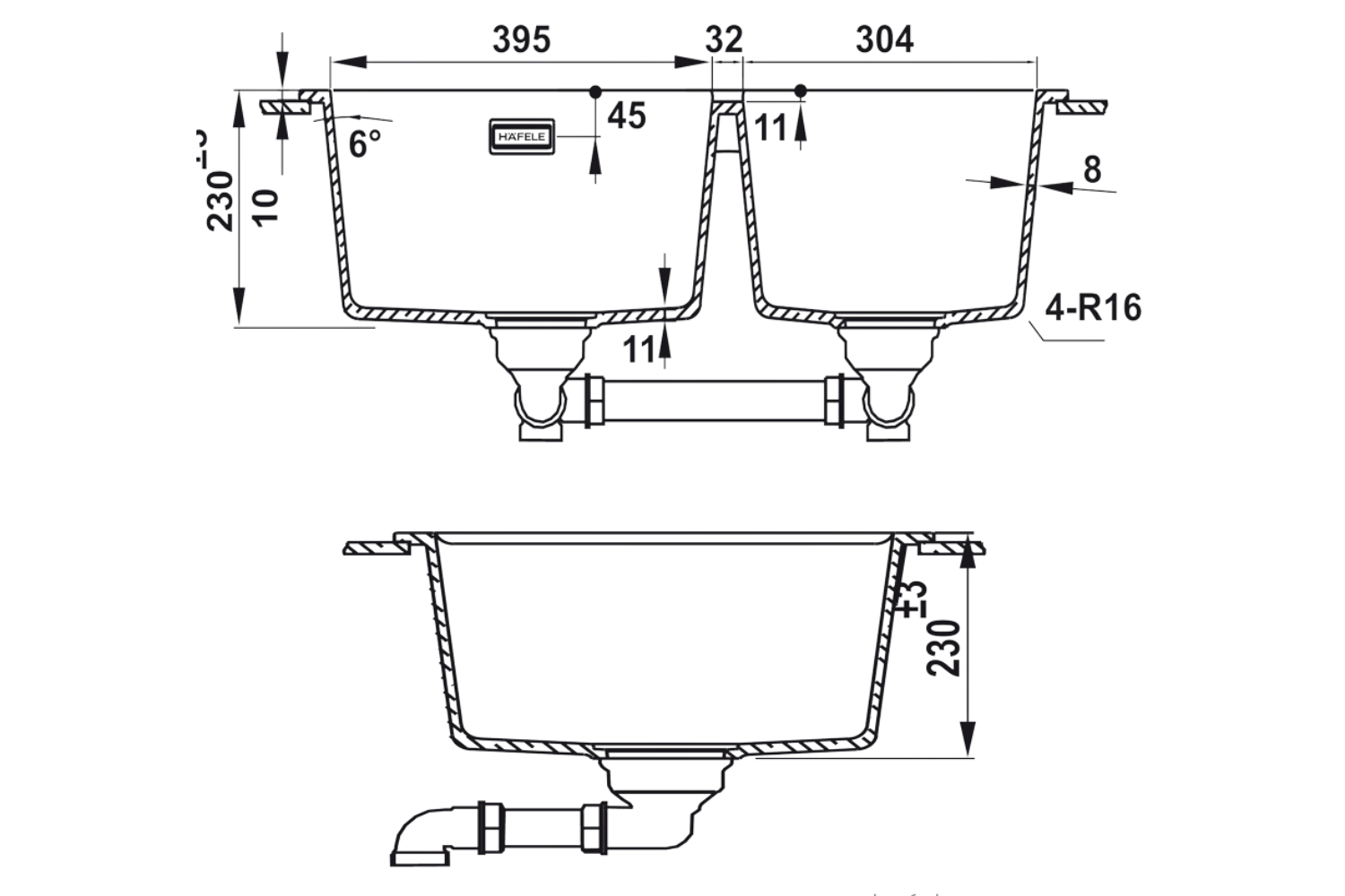 Chậu Rửa Bát 2 Hố Bằng Đá Granstone Hafele Essence HS22-GEN2S90M 577.25.310 | Màu Đen