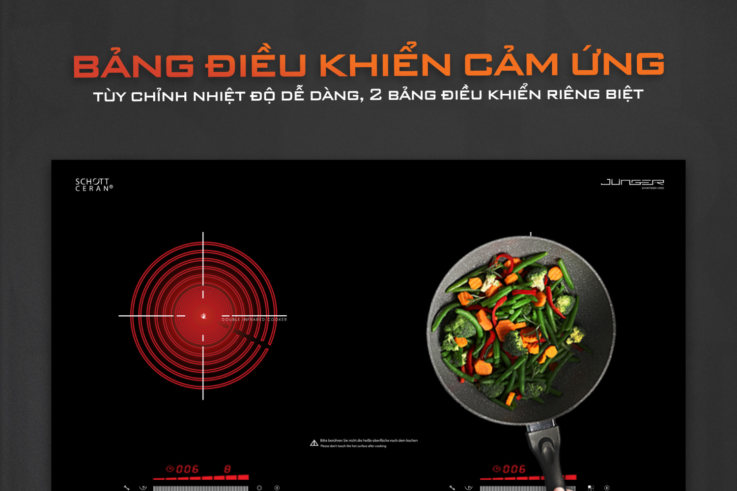 Bếp Điện Từ Kết Hợp Hồng Ngoại Junger SIS-68 | Lắp Âm/Dương 2 Vùng Nấu