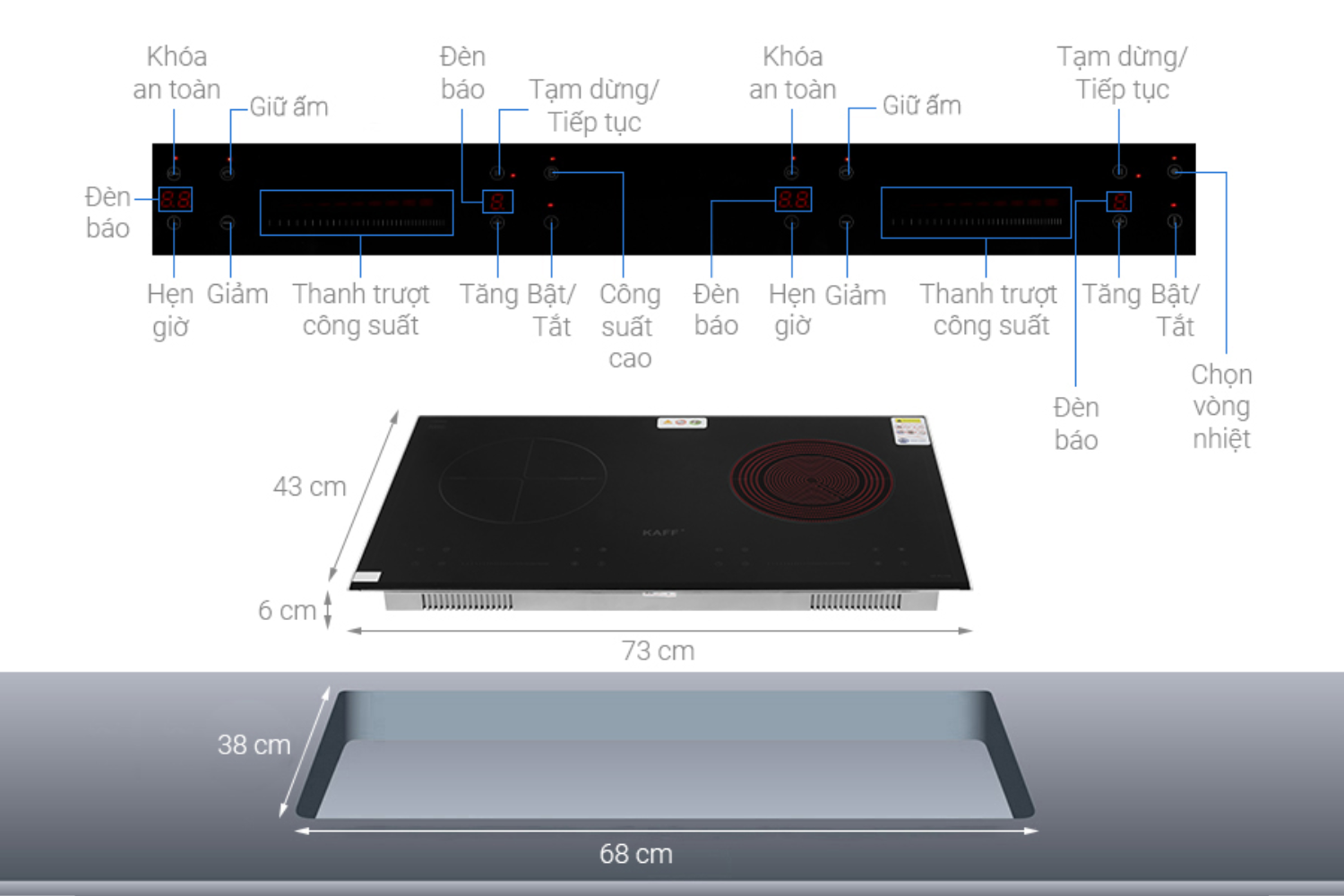 Bếp Điện Từ Âm KAFF KF-FL108 | 01 Từ - 01 Hồng Ngoại