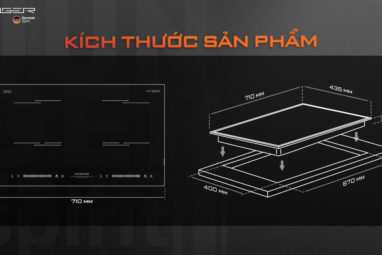 Bếp Từ Đôi Junger ID-39 | Lắp Âm/Dương 2 Vùng Nấu