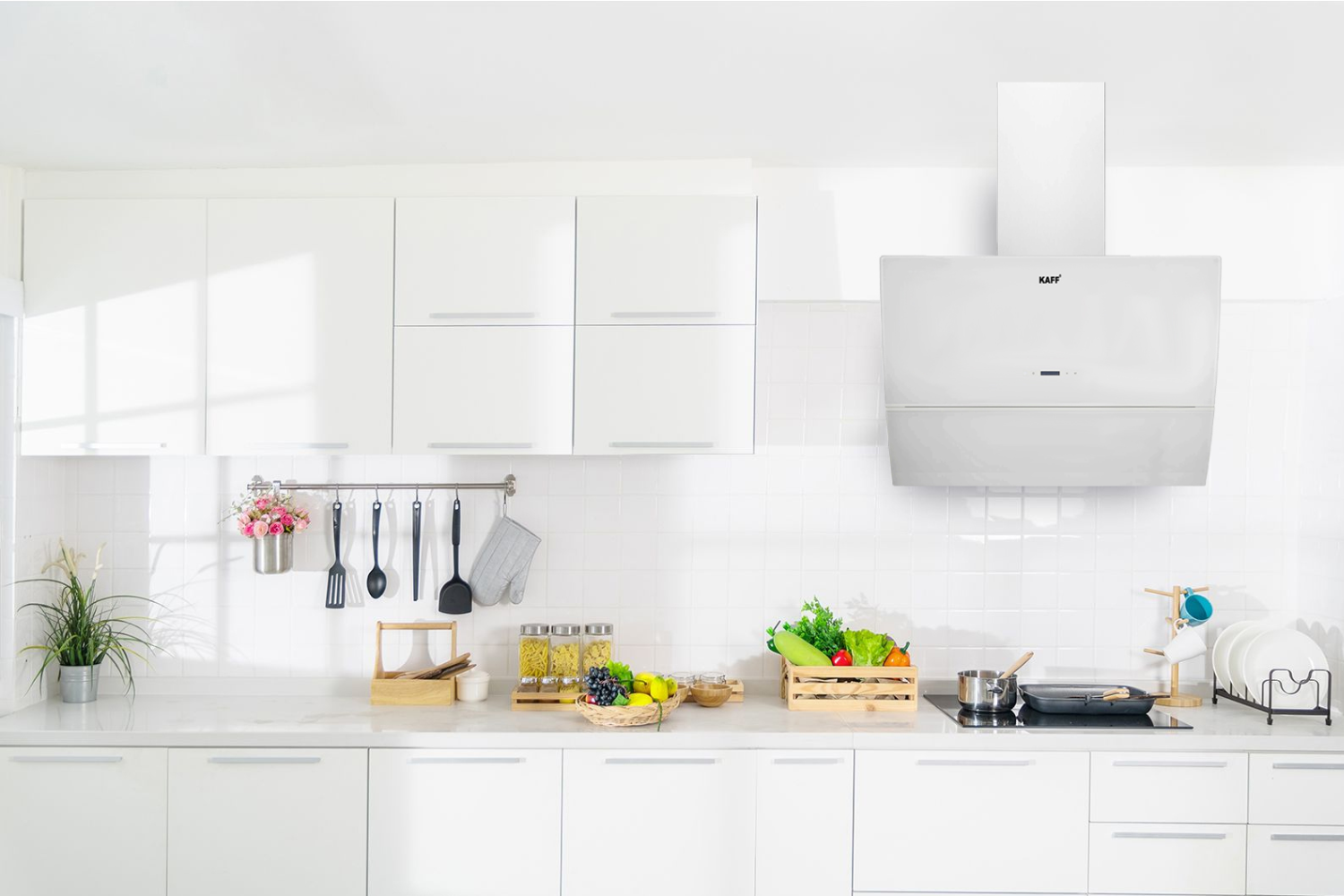 Máy Hút Mùi Áp Tường Kính Vác Cong Kaff KF-LUX-AT70H-WH | 70cm