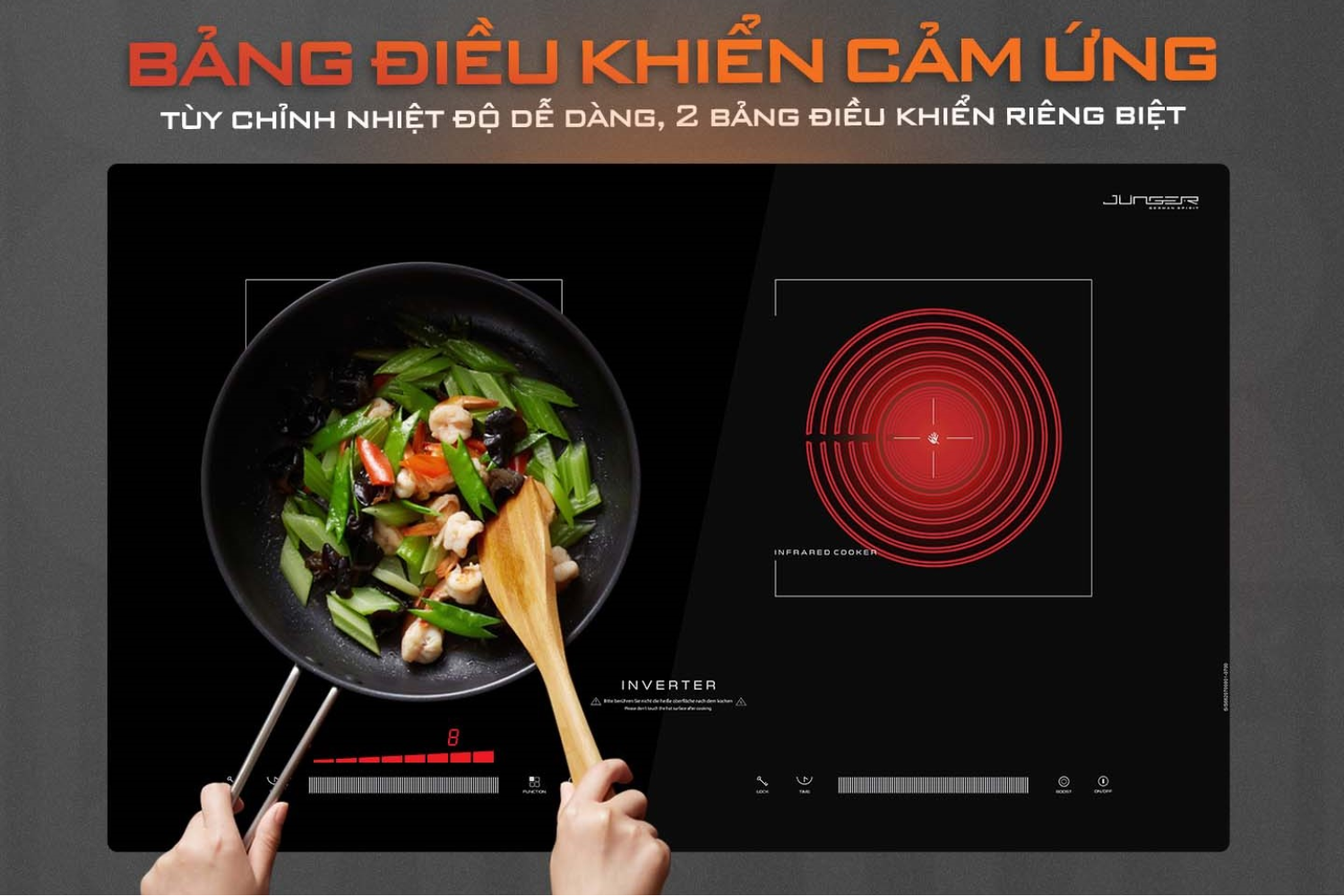Bếp Điện Từ Kết Hợp Hồng Ngoại Junger SIS-66 | Lắp Âm/Dương 2 Vùng Nấu