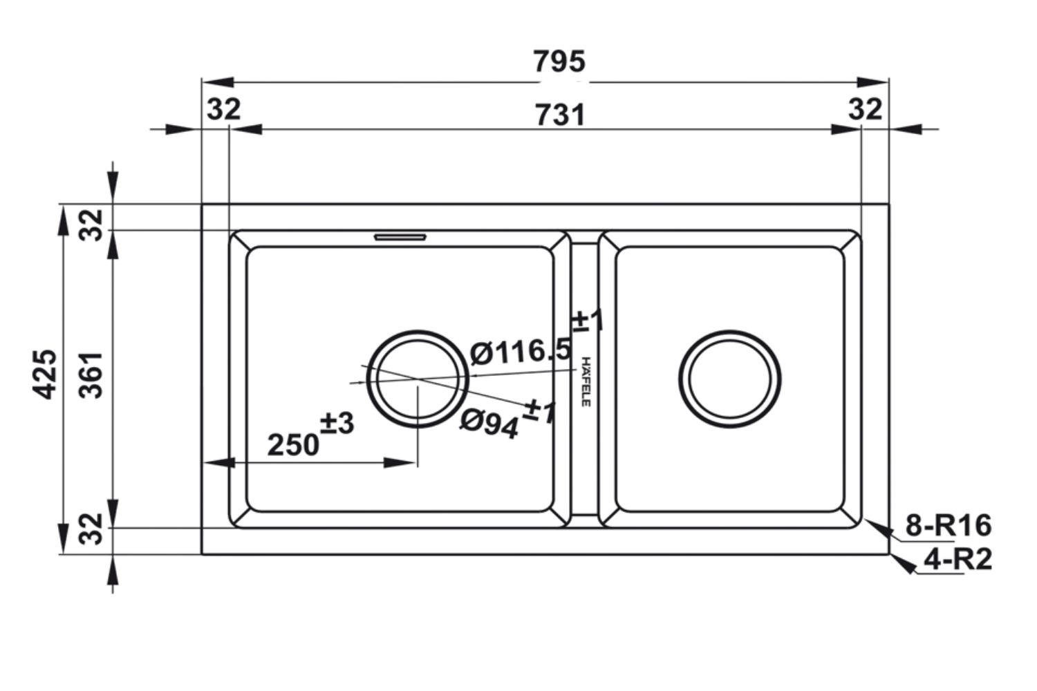 Chậu Rửa Bát 2 Hố Bằng Đá Granstone Hafele Essence HS22-GEN2S90M 577.25.510 | Màu Xám