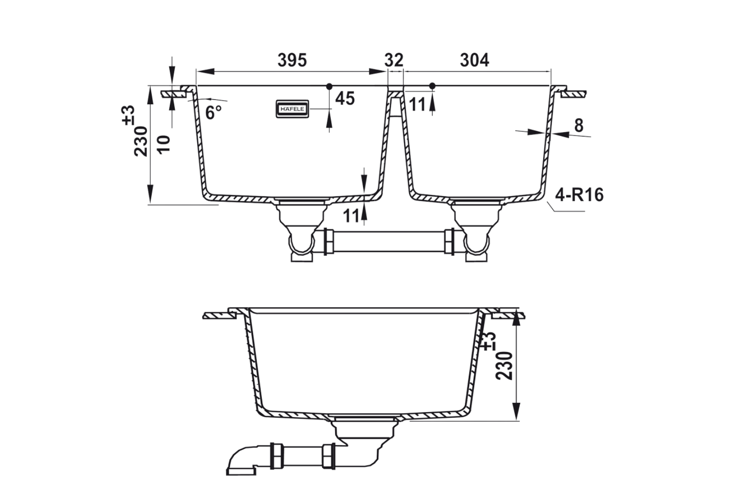 Chậu Rửa Bát 2 Hố Bằng Đá Granstone Hafele Essence HS22-GEN2S90M 577.25.510 | Màu Xám