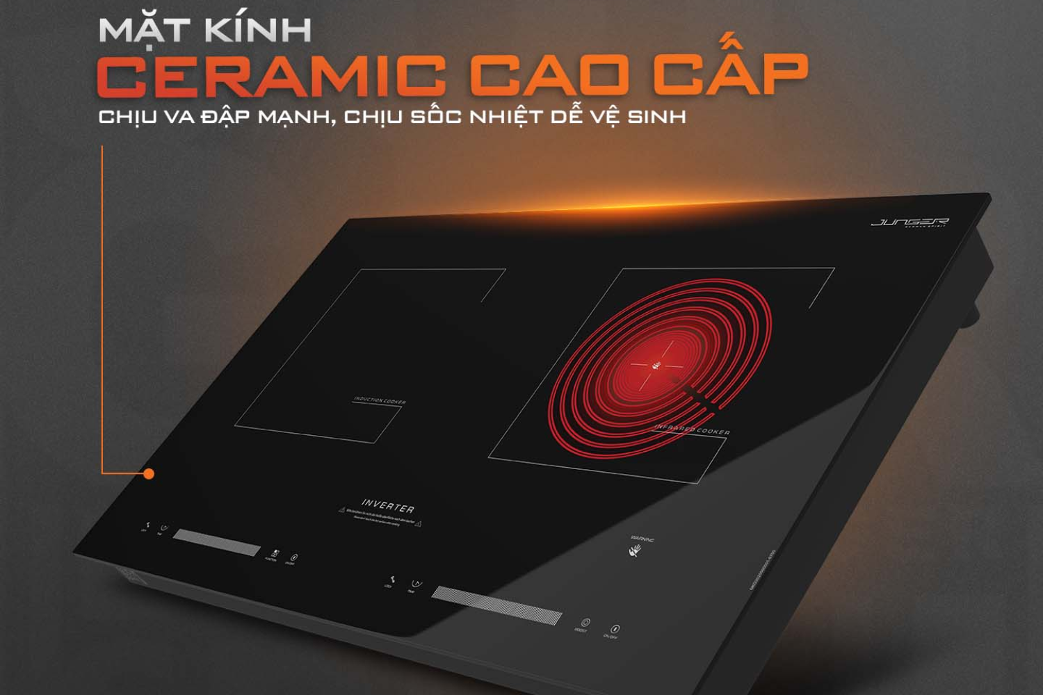 Bếp Điện Từ Kết Hợp Hồng Ngoại Junger NKD-20 | Lắp Âm/Dương 2 Vùng Nấu