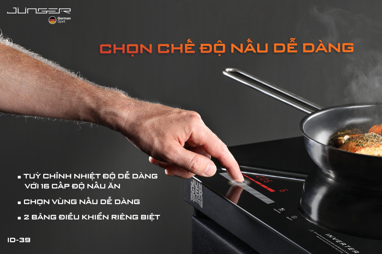 Bếp Từ Đôi Junger ID-39 | Lắp Âm/Dương 2 Vùng Nấu