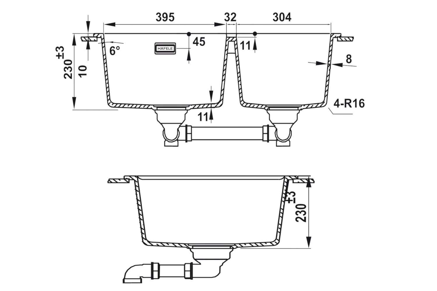 Chậu Rửa Bát 2 Hố Bằng Đá Granstone Hafele Essence HS22-GEN2S90M 577.25.410 | Màu Kem