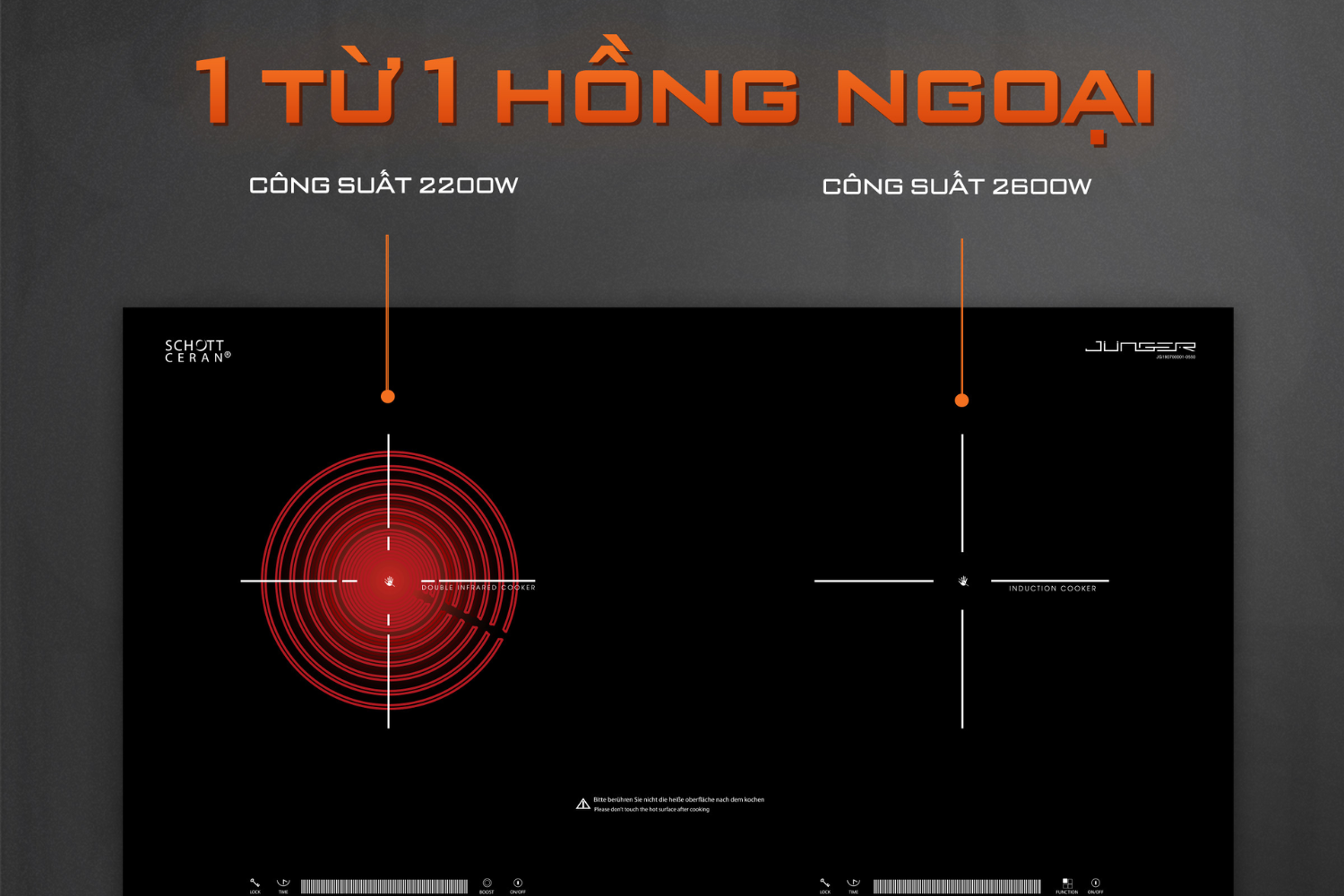 Bếp Điện Từ Kết Hợp Hồng Ngoại Junger SIS-68 | Lắp Âm/Dương 2 Vùng Nấu