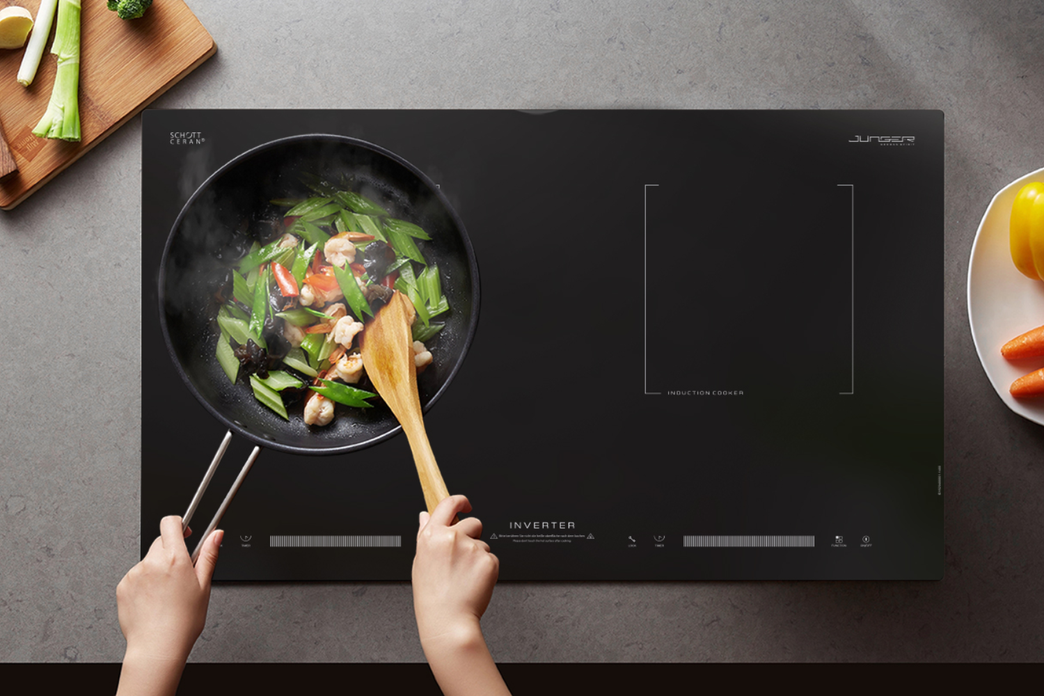 Bếp Điện Từ Kết Hợp Hồng Ngoại Junger ID-16 | Lắp Âm/Dương 2 Vùng Nấu