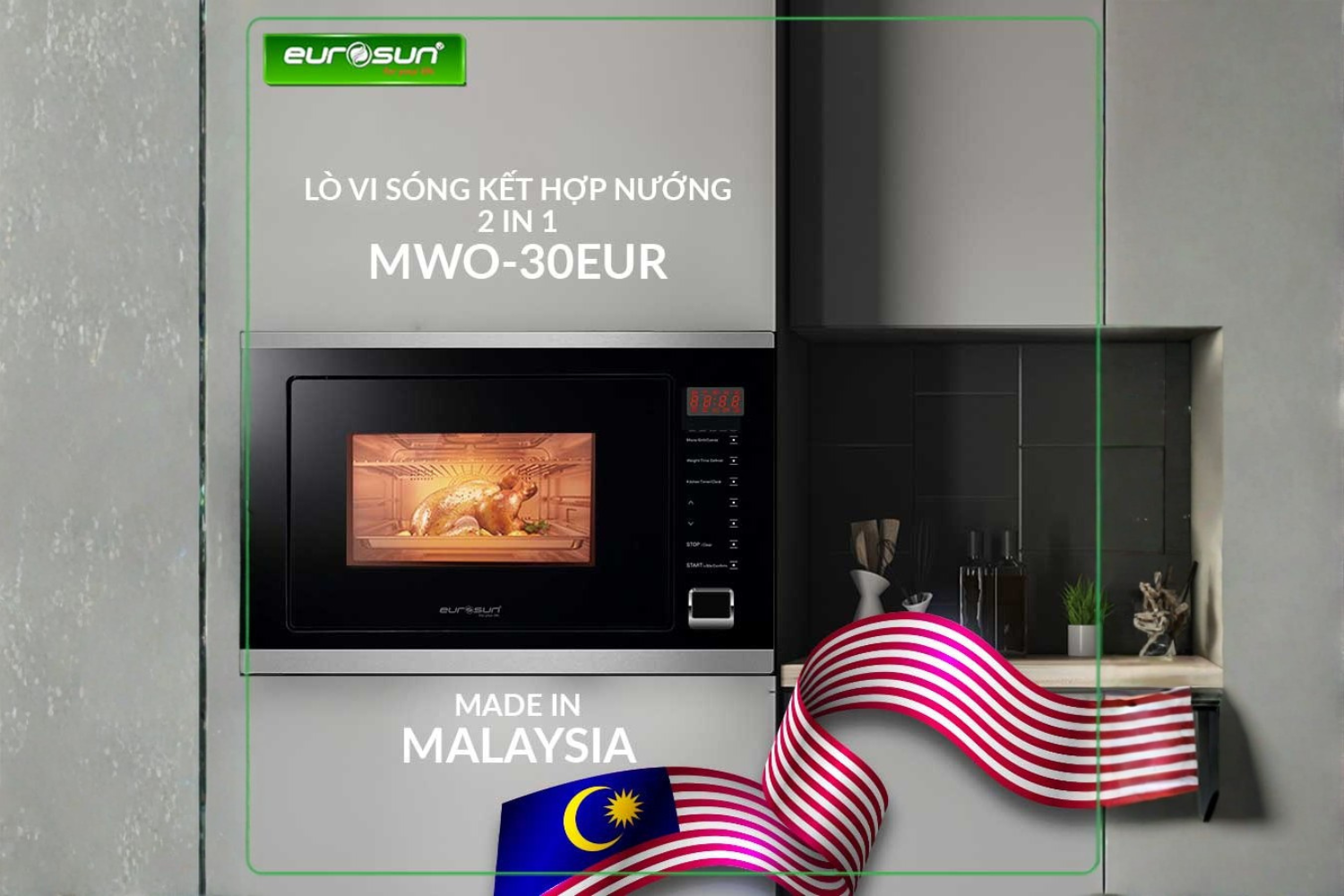 Lò Vi Sóng Có Nướng Eurosun MWO-30EUR | Lắp Âm 28 Lít