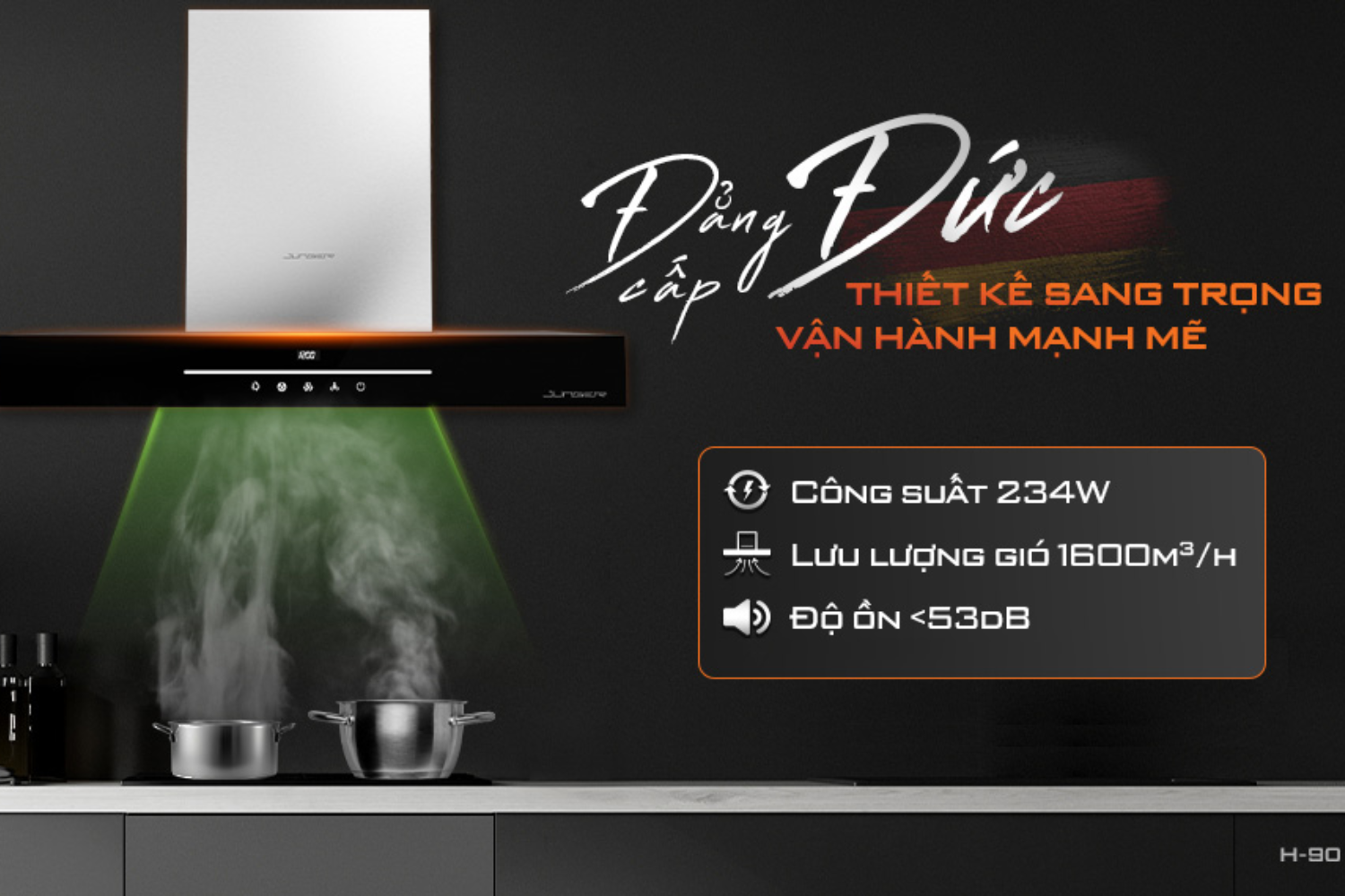 Máy hút mùi áp tường/âm tủ Junger H-90 | 90cm