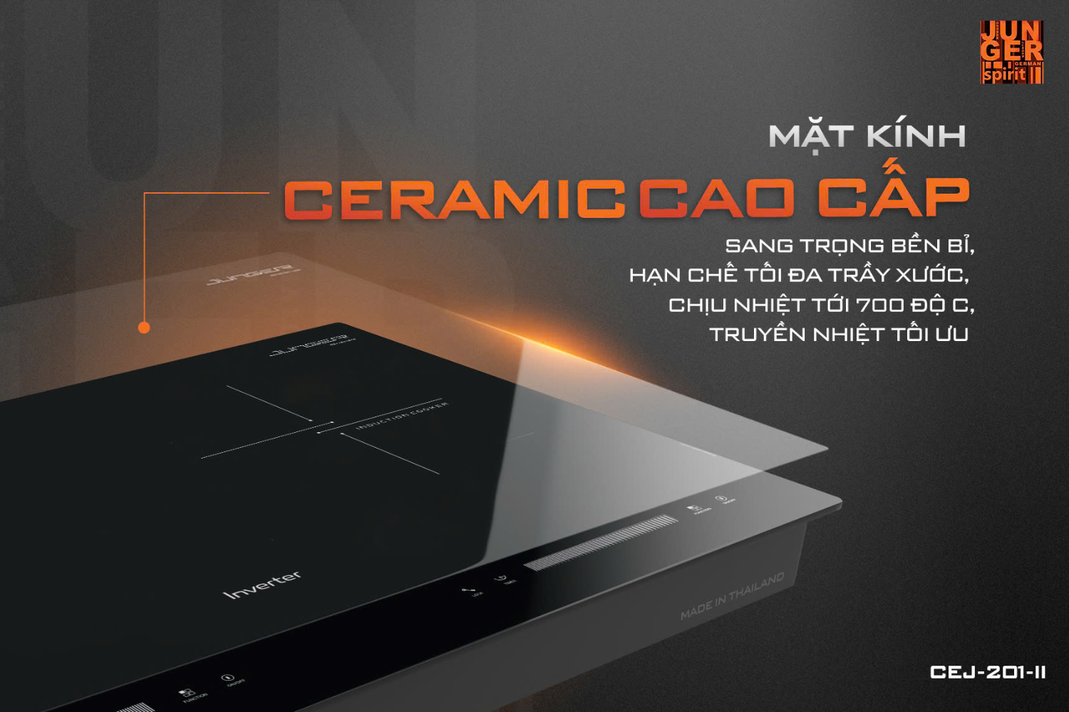 Bếp Từ Đôi Junger CEJ-201-II | Lắp Âm/Dương 2 Vùng Nấu