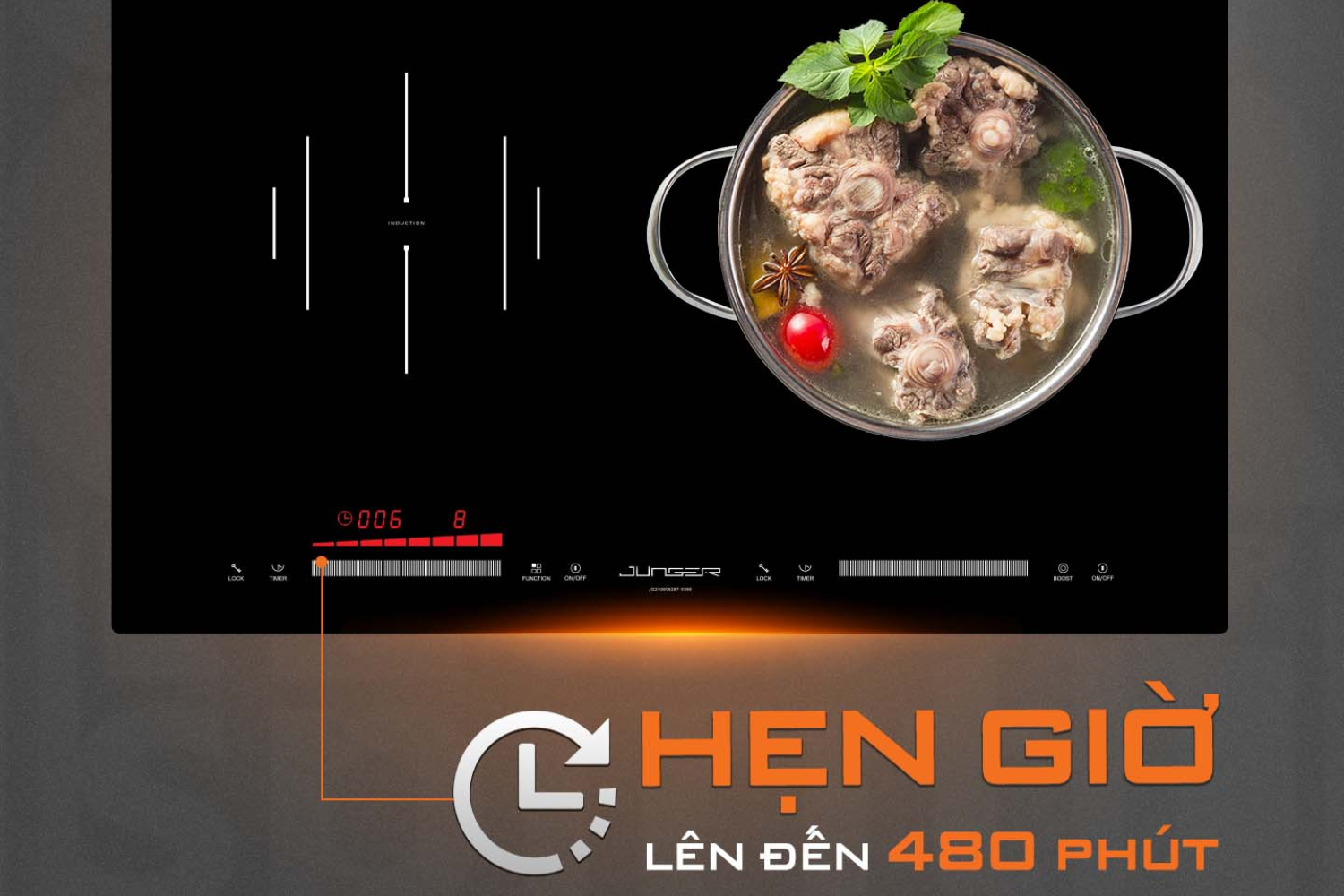 Bếp Điện Từ Kết Hợp Hồng Ngoại Junger CEJ-204-IF | Lắp Âm 2 Vùng Nấu