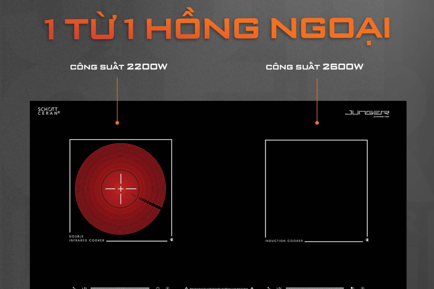 Bếp Điện Từ Kết Hợp Hồng Ngoại Junger MTD-18 | Lắp Âm/Dương 2 Vùng Nấu
