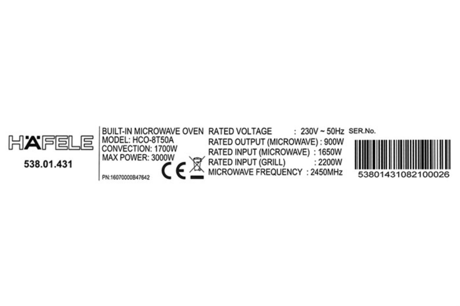 Lò Nướng Vi Sóng Hafele HCO-8T50A (538.01.431) | Lắp Âm 50 Lít