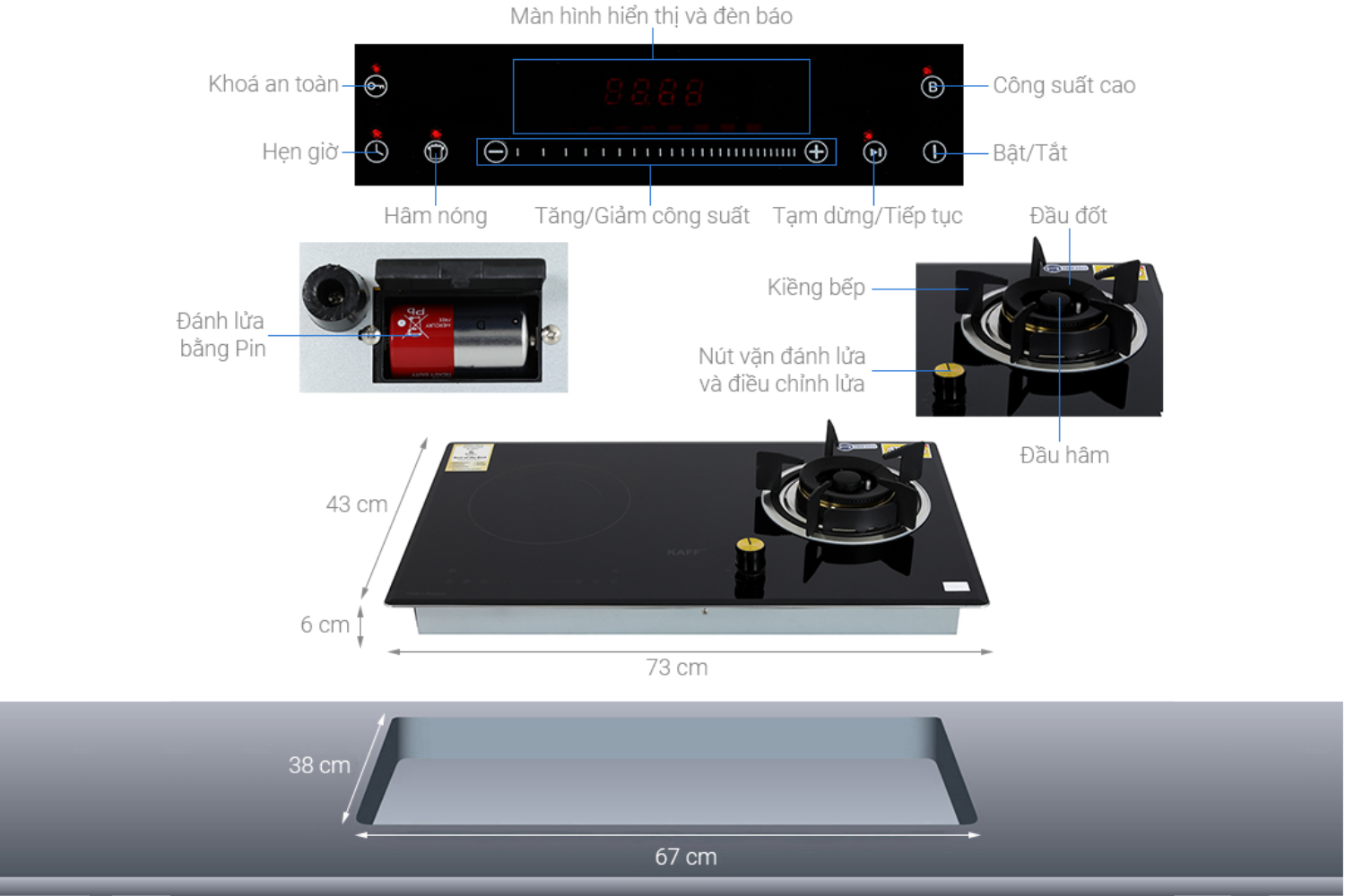 Bếp Từ Kết Hợp Gas KAFF KF-088IG | Lắp Âm 01 Từ - 1 Gas