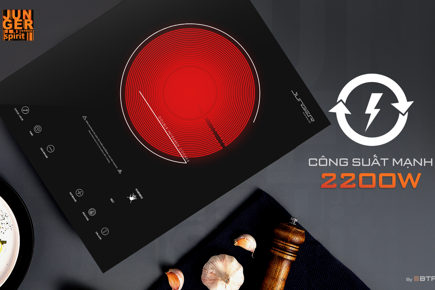 Bếp Điện Hồng Ngoại Đơn Junger  IS-19 | Lắp Âm/Dương 1 Vùng Nấu