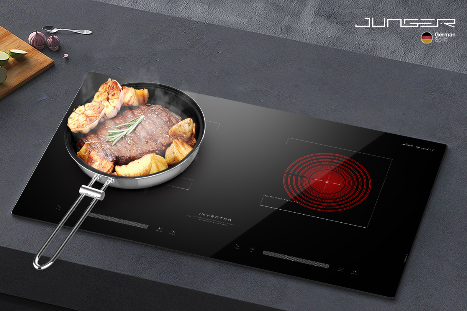 Bếp Điện Từ Kết Hợp Hồng Ngoại Junger SIS-66 | Lắp Âm/Dương 2 Vùng Nấu