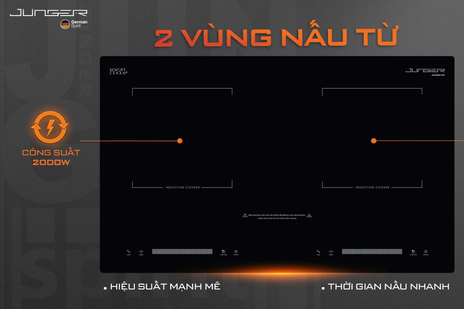 Bếp Từ Đôi Junger CEJ-200-II | Lắp Âm/Dương 2 Vùng Nấu