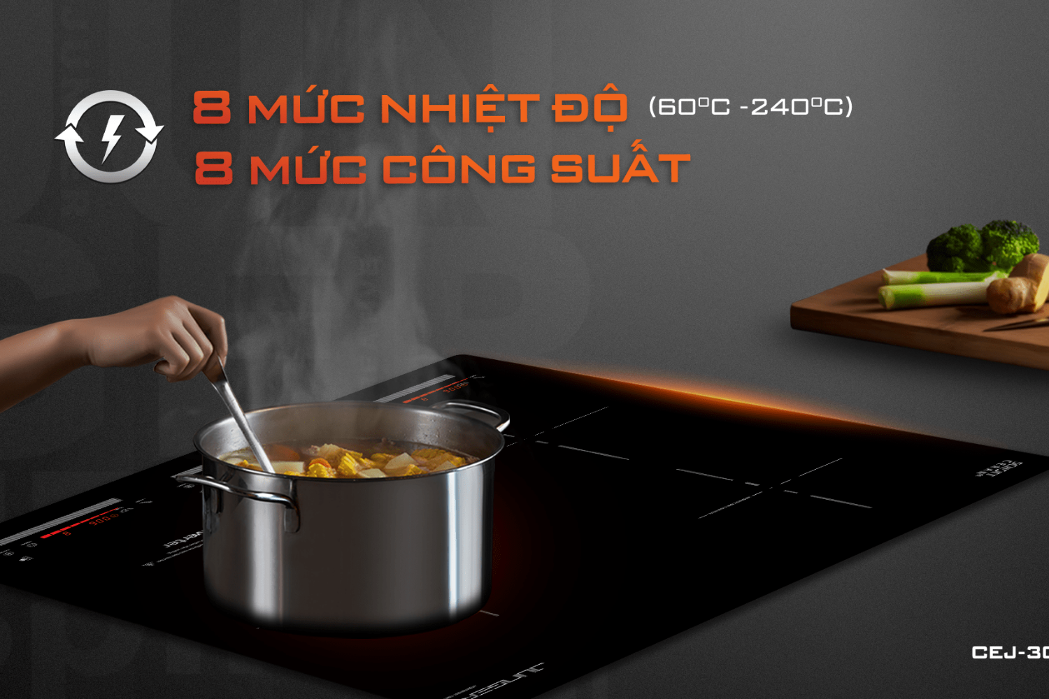 Bếp Điện Từ Kết Hợp Hồng Ngoại Junger CEJ-300-IIF | Lắp Âm 3 Vùng Nấu