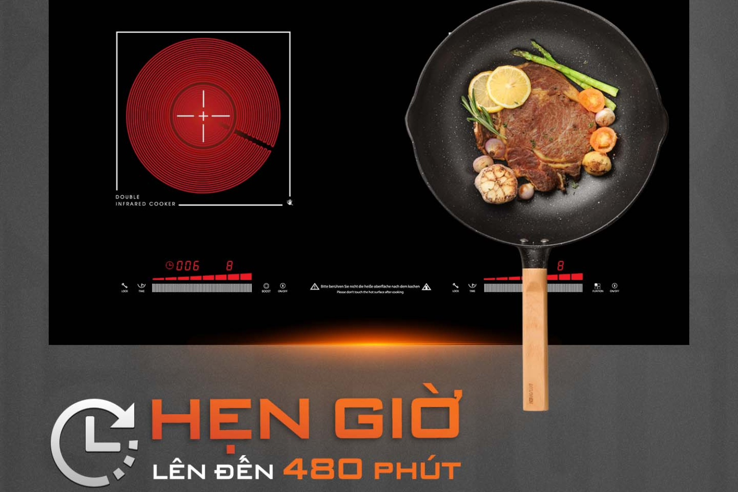 Bếp Điện Từ Kết Hợp Hồng Ngoại Junger MTD-18 | Lắp Âm/Dương 2 Vùng Nấu