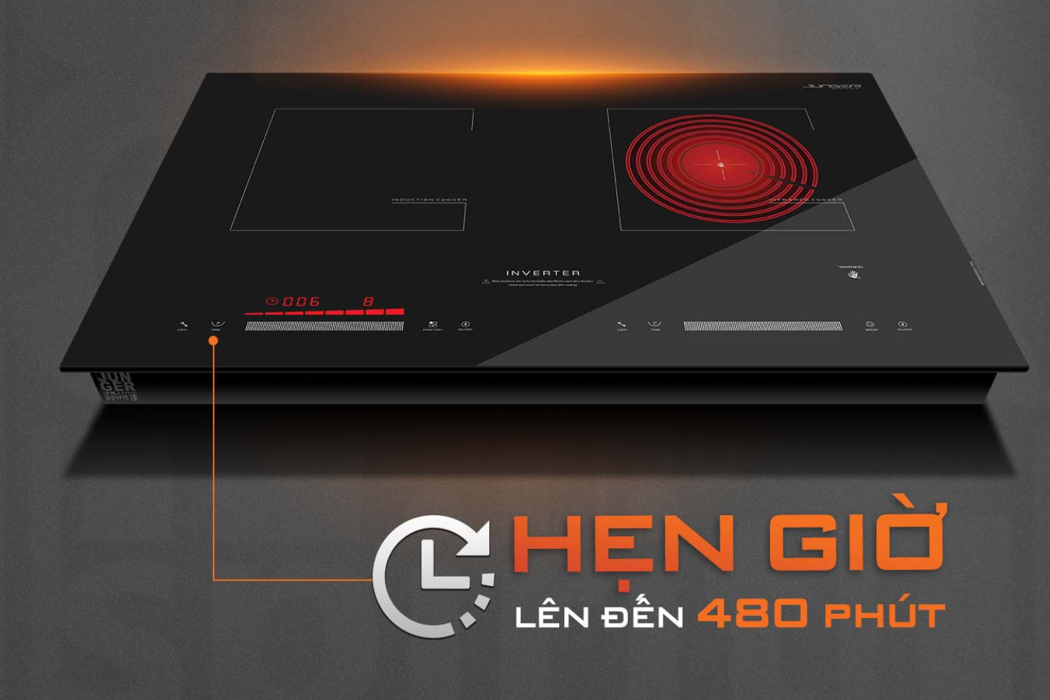 Bếp Điện Từ Kết Hợp Hồng Ngoại Junger NKD-20 | Lắp Âm/Dương 2 Vùng Nấu