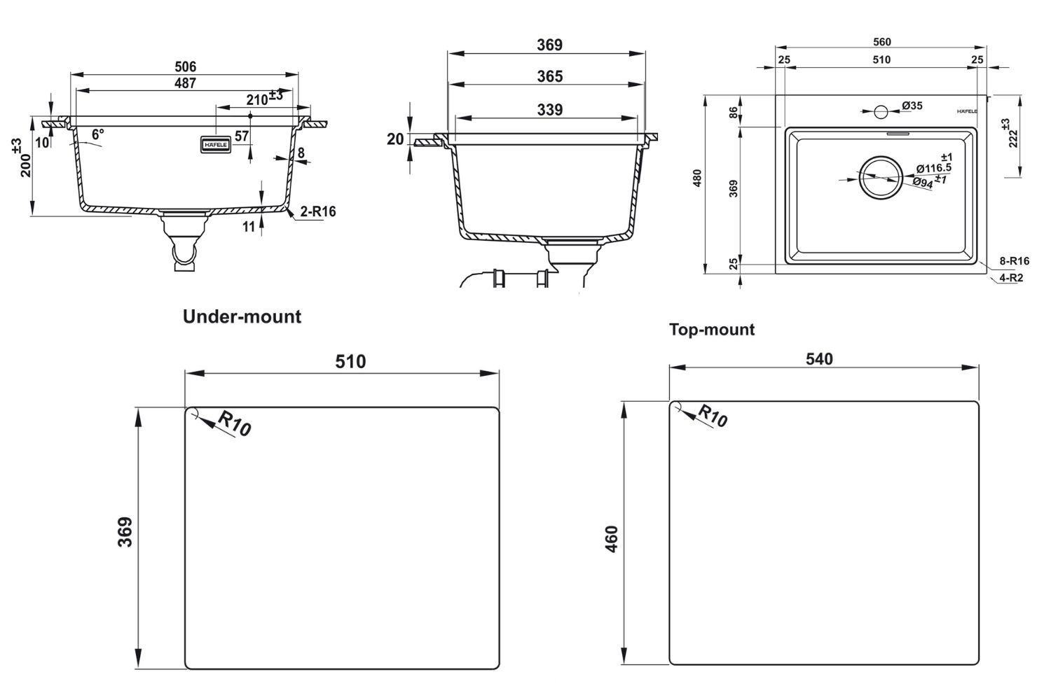 Chậu Rửa Bát 1 Hố Bằng Đá Granstone Hafele Essence HS22-GEN1S60M (577.25.420) | Màu Kem