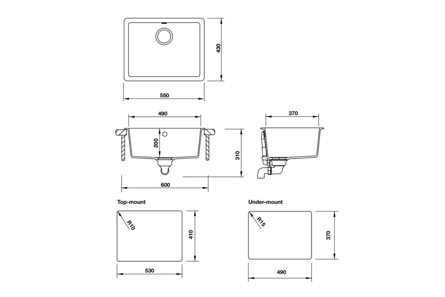 Chậu Rửa Bát 1 Hố Bằng Đá Granite Hafele HS19-GEN1S60 (570.35.530) | Màu Xám