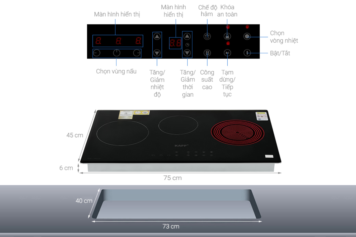 Bếp Từ Hồng Ngoại Âm KAFF KF-IC3801 | 02 Từ - 01 Điện