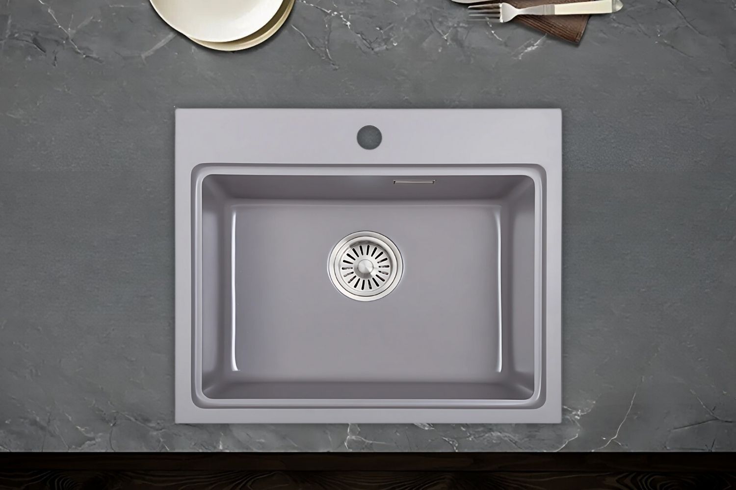 Chậu Rửa Bát 1 Hố Bằng Đá Granstone Hafele Essence HS22-GEN1S60M (577.25.520) | Màu Xám