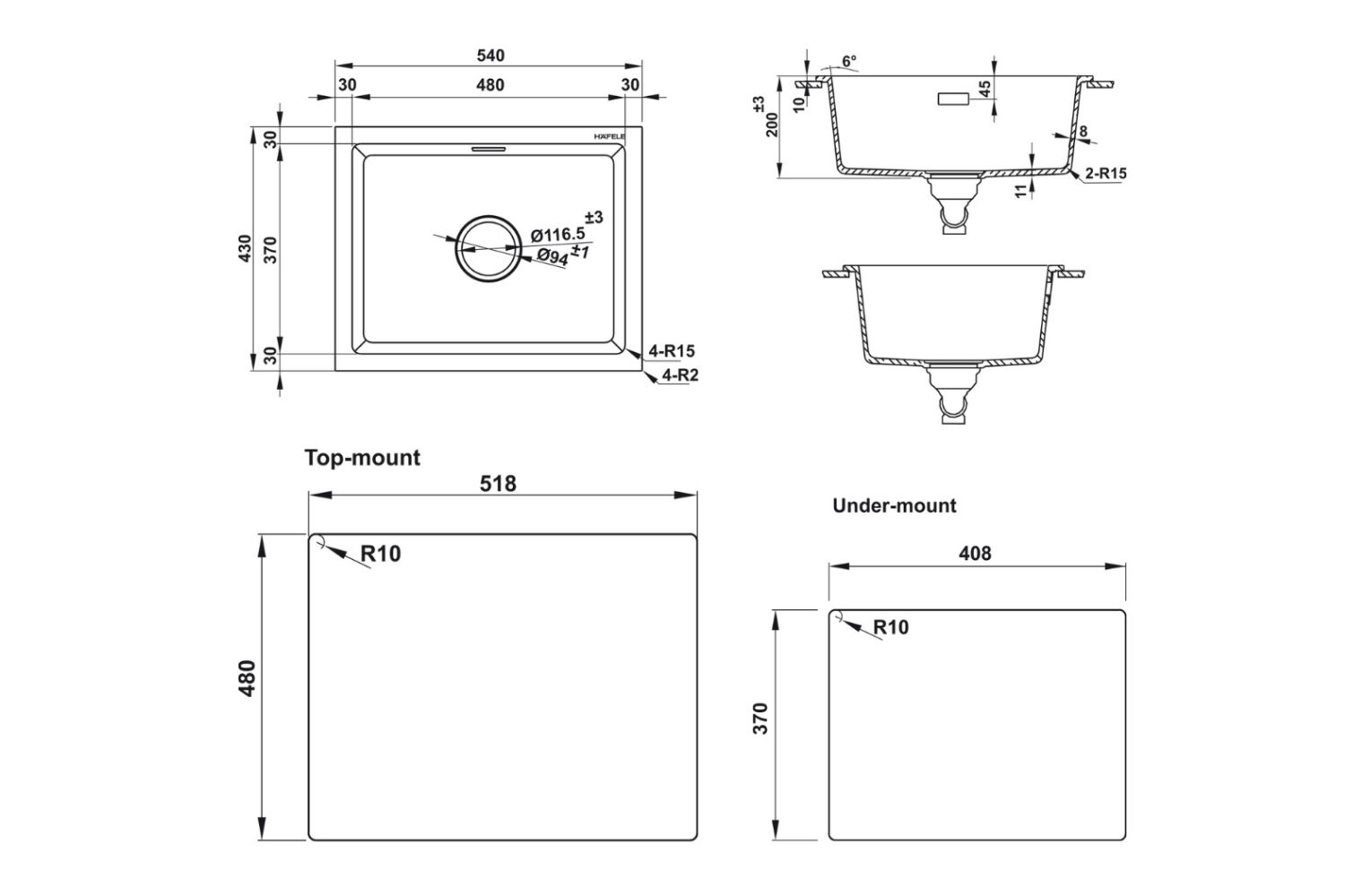 Chậu Rửa Bát 1 Hố Bằng Đá Granstone Hafele Essence HS22-GEN1S60S (577.25.400) | Màu Kem
