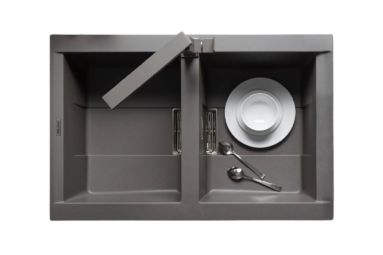 Chậu Rửa Bát 2 Hố Bằng Đá Granite Malloca SMART K-450 | Màu Xám