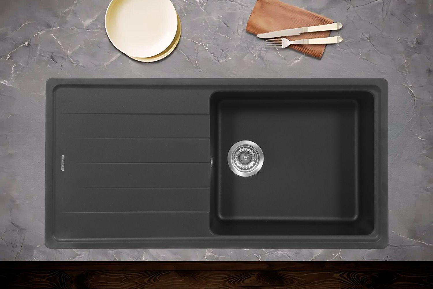 Chậu Rửa Bát 1 Hố Bằng Đá Granite Hafele HS20-GED1S60 (570.32.330) | Màu đen