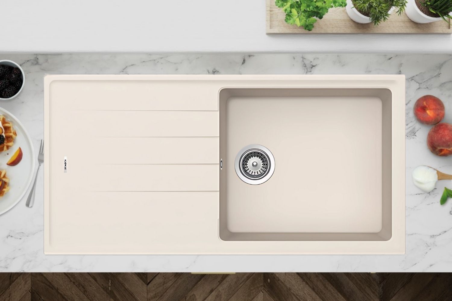 Chậu Rửa Bát 1 Hố Bằng Đá Granite Hafele HS20-GED1S60 570.32.830 | Màu Kem