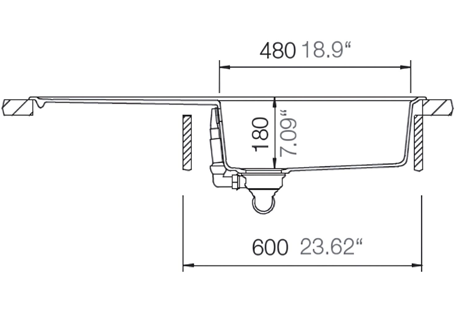 Chậu Rửa Bát 1 Hố Bằng Đá Granite Hafele HS20-GED1S60 570.32.530 | Màu Xám