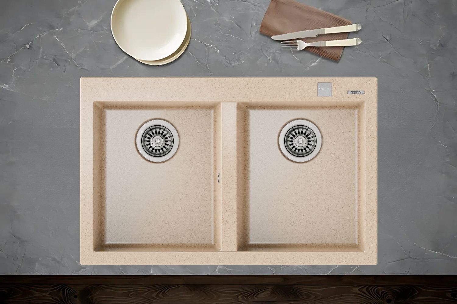 Chậu Rửa Bát 2 Hố Đá Teka FORSQUARE 2B 790 TG | Màu Be