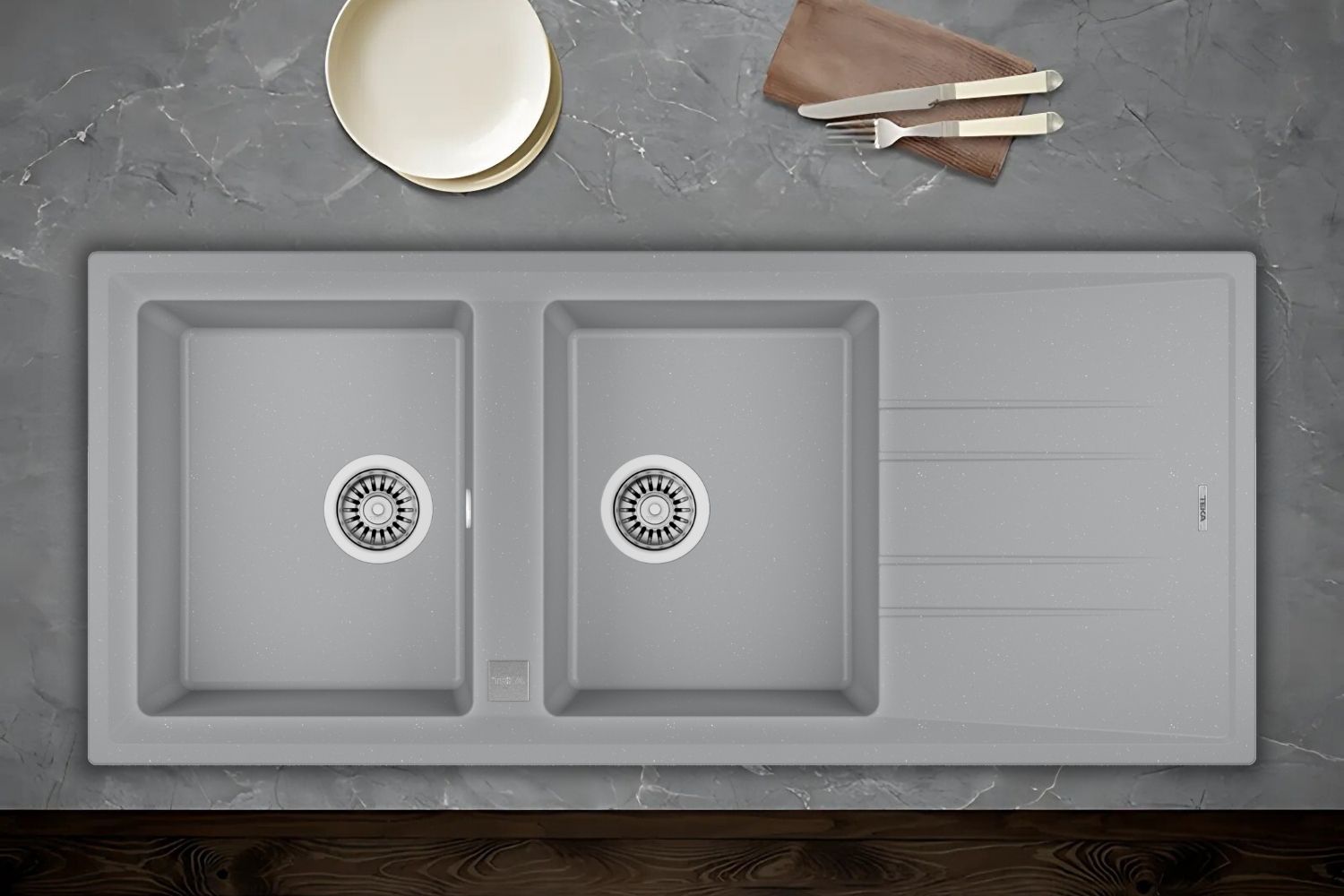 Chậu Rửa Bát 2 Hố Đá Teka STONE 80B-TG 2B 1D 115400008 | Màu Xám