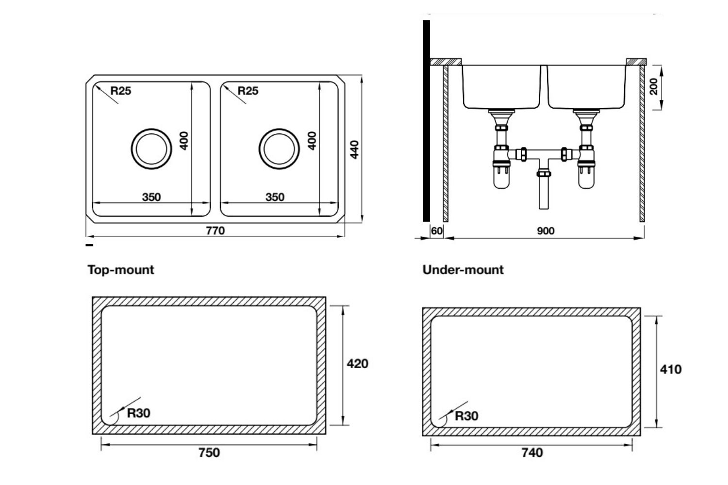 Chậu Rửa Bát 2 Hố Inox 304 Hafele HS19-SSN2S90S 567.23.020
