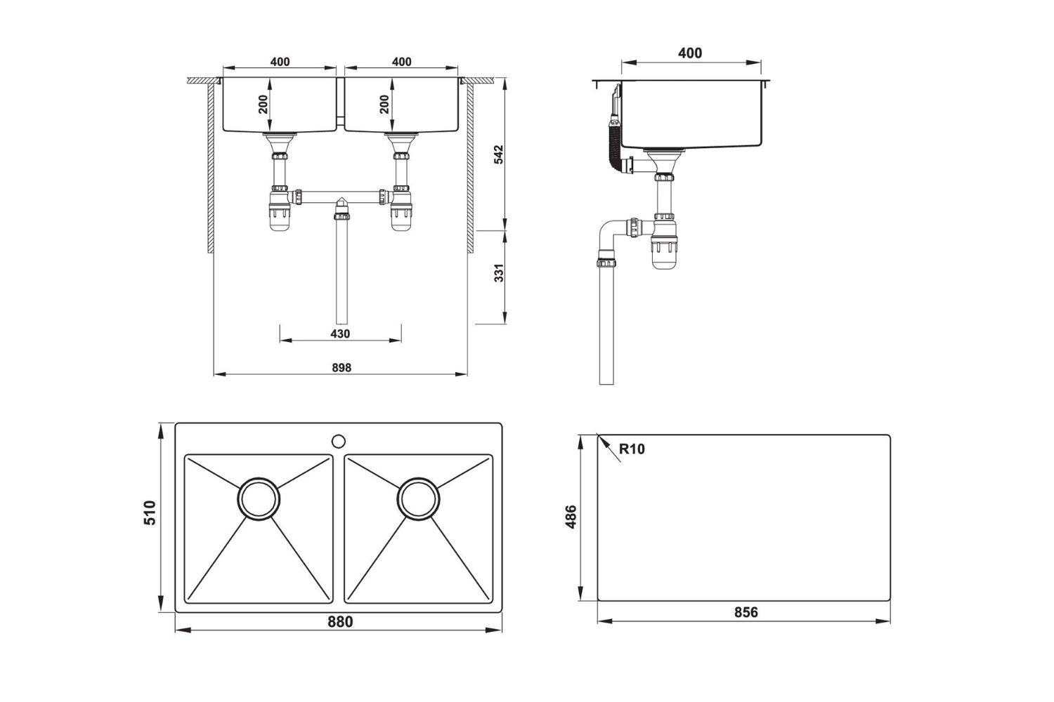 Chậu Rửa Bát 2 Hố Inox 304 Hafele HS20-SSN2S90 567.20.537
