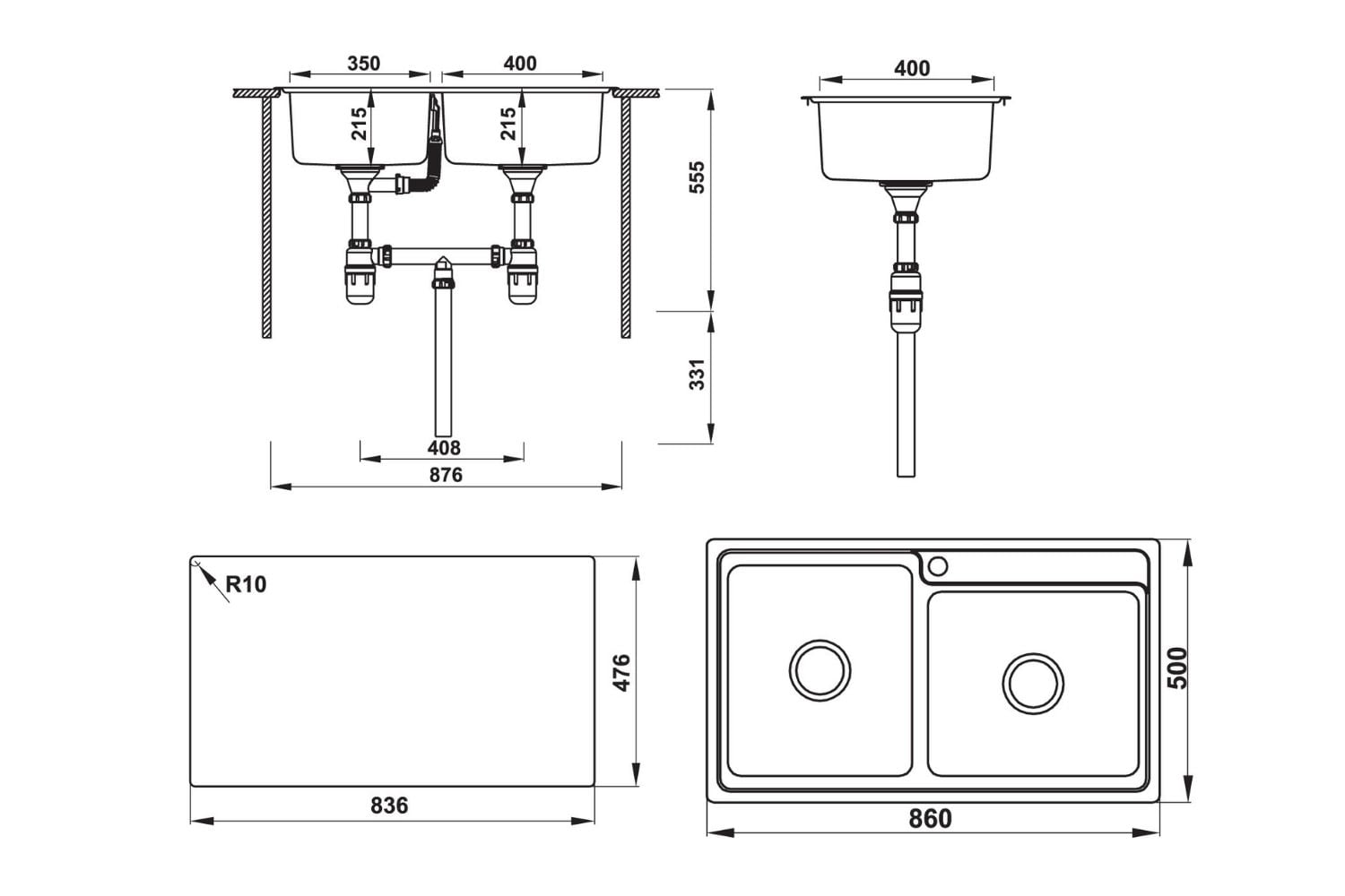 Trọn Bộ Chậu Rửa Bát Và Phụ Kiện Hafele HS20-SSN2S90L 567.20.586