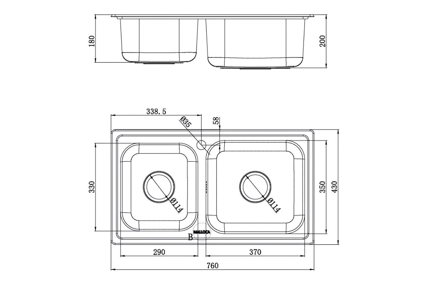 Chậu Rửa Chén 2 Hố Inox 304 Malloca MS 2076EP (ECO)