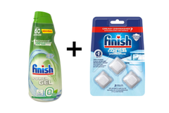 Combo Gel Rửa Bát Finish Eco 0% Gel 900ml FVEG900RG và Viên vệ sinh máy rửa chén Finish vỉ 3 viên VVSM FVVS3RG