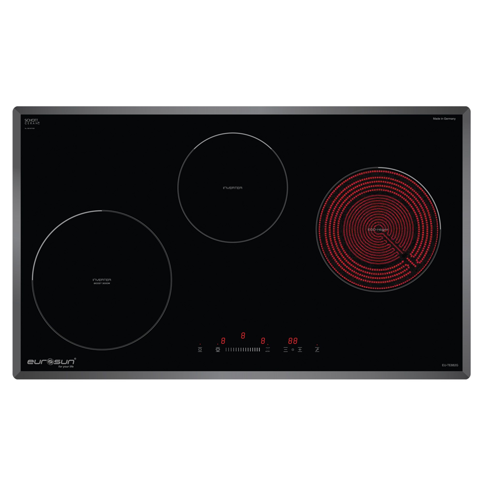 Bếp Điện Từ Kết Hợp Hồng Ngoại Eurosun EU-TE882G - Lắp Âm 3 Vùng Nấu