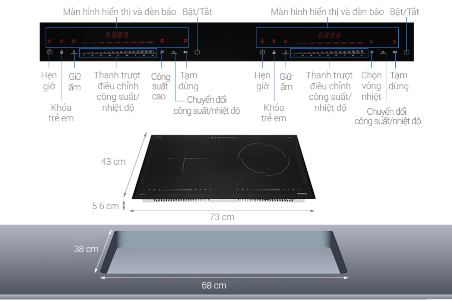 Bếp Điện Từ Đôi Hafele HC-H7321B (536.61.856) | Lắp Âm 01 Điện 01 Từ