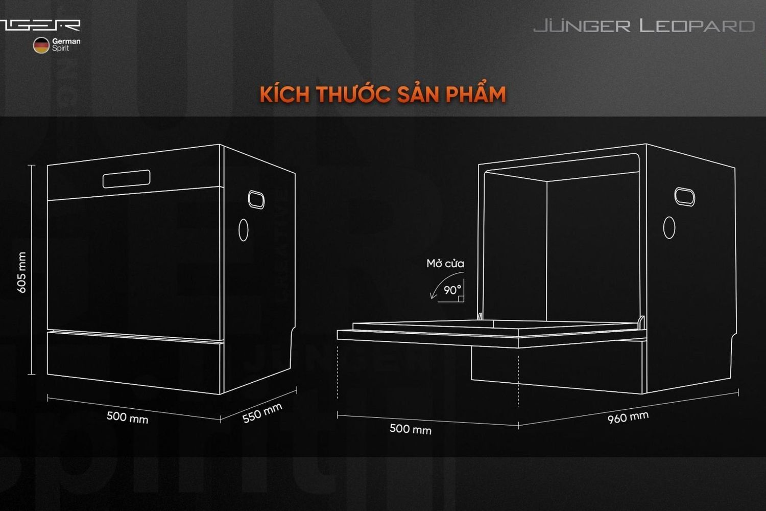 Máy Rửa Bát Độc Lập/Âm Tủ Junger Leopard DWJ-136-VG