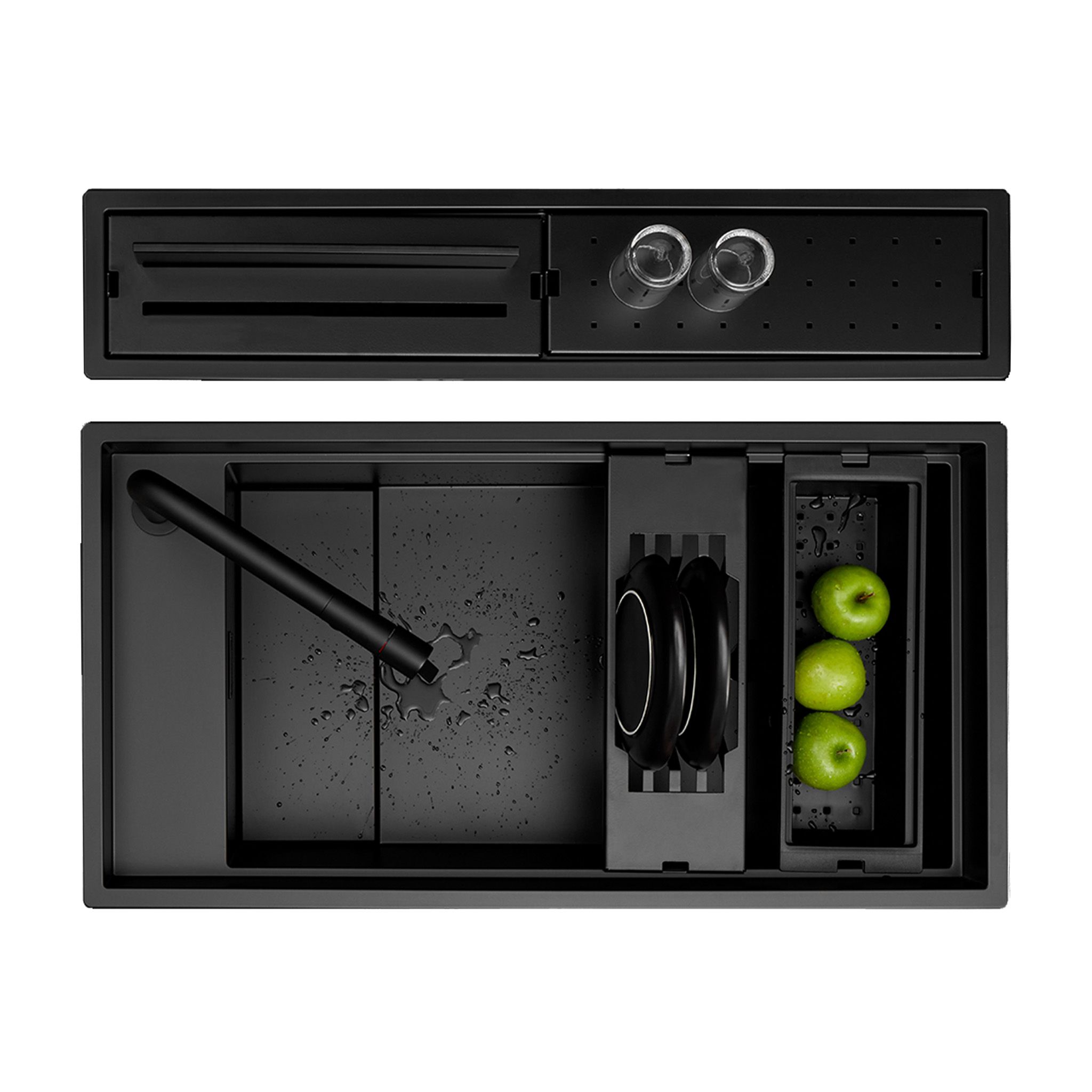 Chậu Rửa Bát 2 Hố Đá Granite Malloca MYST K86S - MYST K86L | Màu Đen