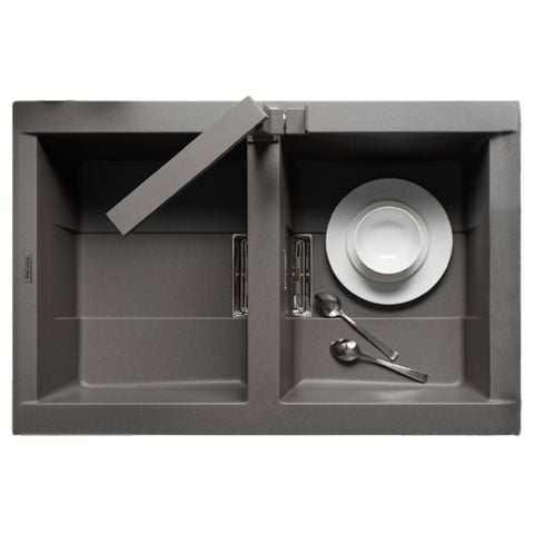 Chậu Rửa Bát 2 Hố Bằng Đá Granite Malloca SMART K-450 | Màu Xám