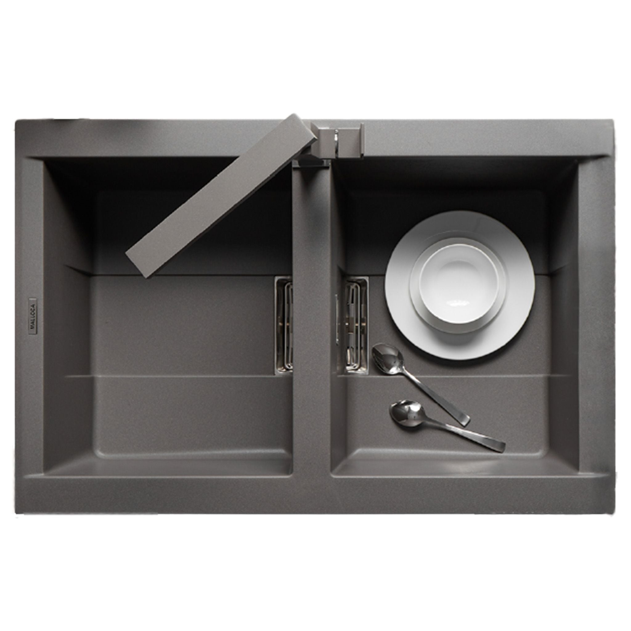 Chậu Rửa Bát 2 Hố Bằng Đá Granite Malloca SMART K-450 | Màu Xám