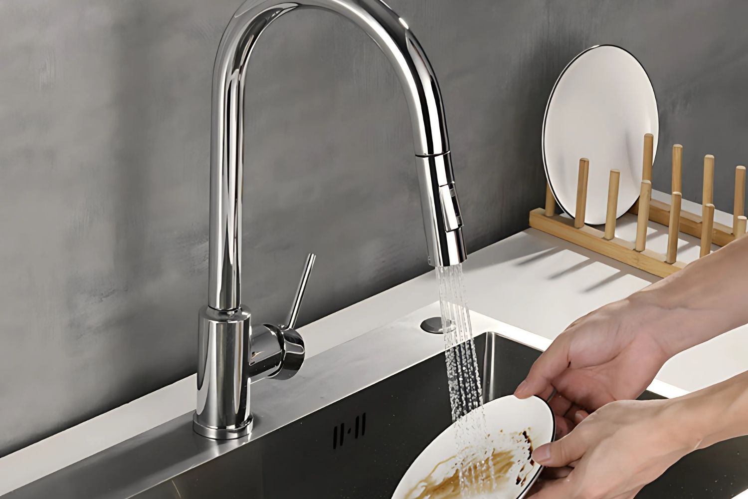 Vòi Rửa Bát Cảm Ứng Nóng Lạnh Dây Rút Hafele 570.58.631 | Inox 304